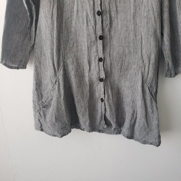flax button front striped 100% tunic top size 4 - Picture 4 of 8